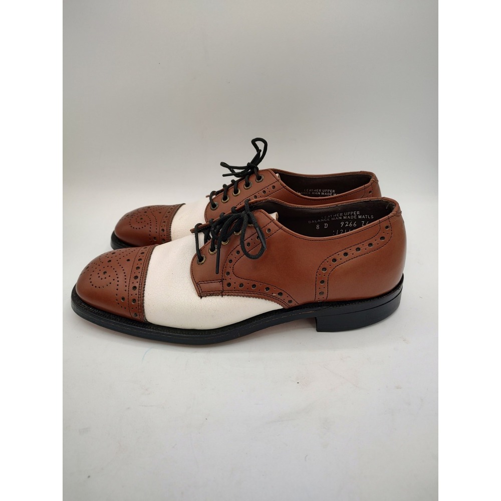 Vintage Brown & WHITE‎ CAP TOE Two Tone  OXFORD Rockabilly Shoe sz 8 Men